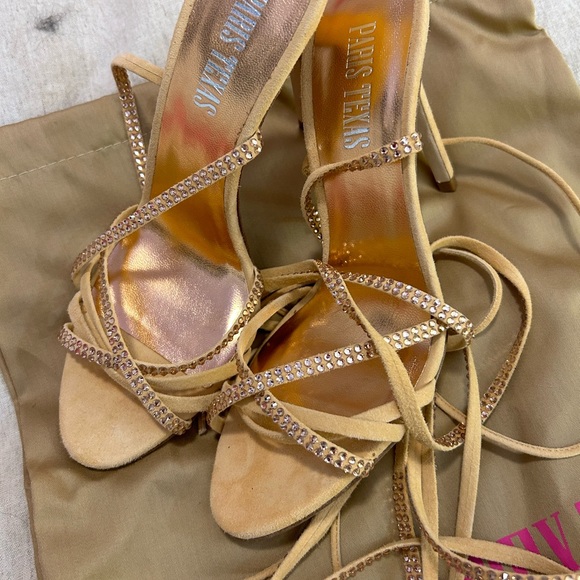 🆕 PARIS TEXIS Lace Up Sandal Peach Moonstone with Swarovski Crystals - Picture 10 of 14